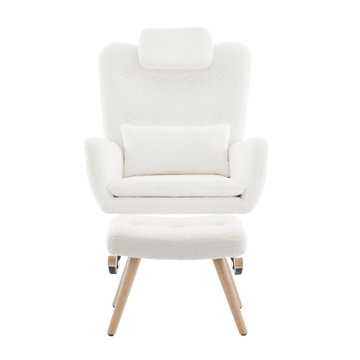 Cadeira de balanço com apoio para os pés - Design moderno, com braços, tecido de veludo, até 100 kg - Branco