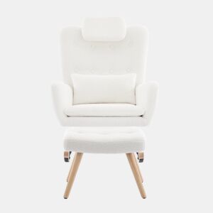 Cadeira de balanço com apoio para os pés - Design moderno, com braços, tecido de veludo, até 100 kg - Branco