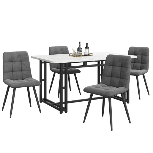 Conjunto de sala de jantar 140x80cm - 4 cadeiras de veludo cinza escuro - mesa de ferro