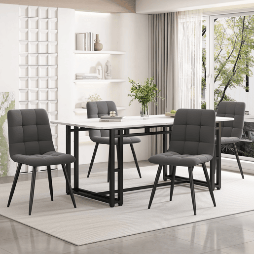 Conjunto de sala de jantar 140x80cm - 4 cadeiras de veludo cinza escuro - mesa de ferro