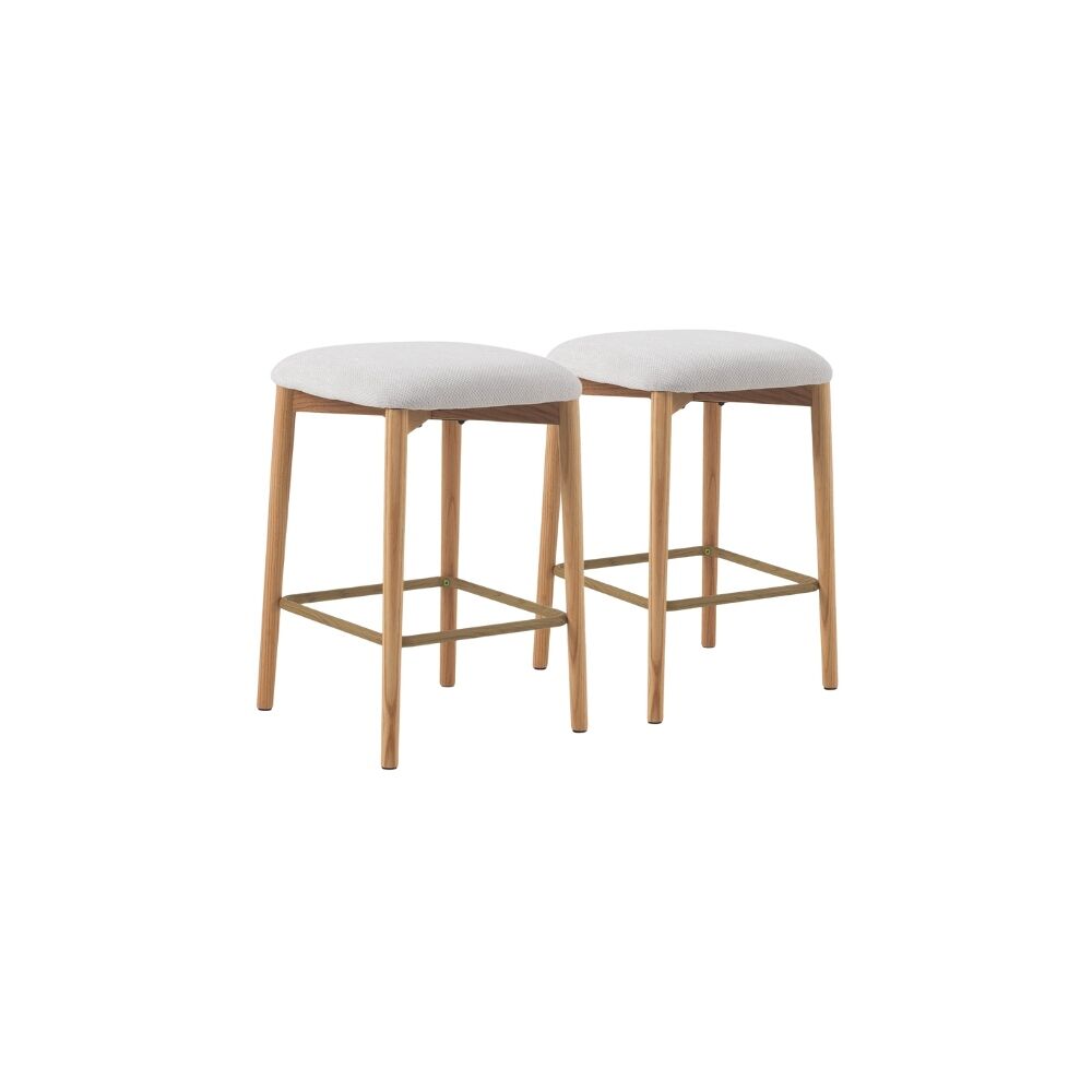 Pack 2 taburetes de madera de roble natural tapizado en blanco