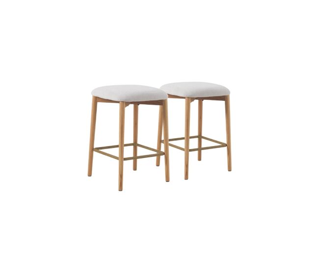 Pack 2 taburetes de madera de roble natural tapizado en blanco