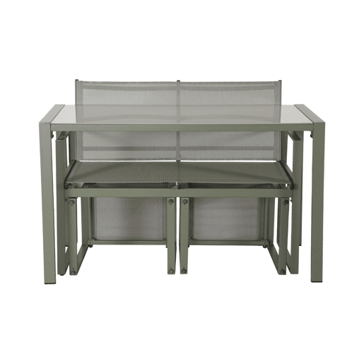 Mesa de jardim embutida em aço e textilene, 4 assentos, Tavena, Verde caqui, 125x59.5x74 cm