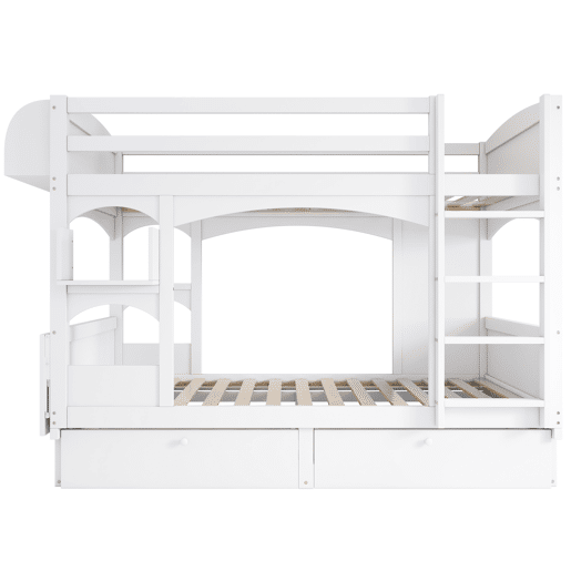 Beliche infantil 90x200 - multifuncional, com secretária dobrável, prateleira, escada e 2 gavetas - branco
