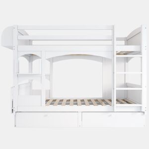 Beliche infantil 90x200 - multifuncional, com secretária dobrável, prateleira, escada e 2 gavetas - branco