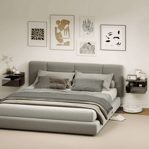 HOMCOM Conjunto de 2 Mesas de Cabeceira Flutuantes, Mesas de Cabeceira com Gaveta e Prateleira Aberta, Design Moderno, Para Sala de Estar, 35x32x22,5 cm, Preto Brilhante
