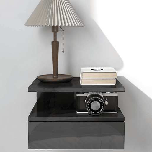 HOMCOM Conjunto de 2 Mesas de Cabeceira Flutuantes, Mesas de Cabeceira com Gaveta e Prateleira Aberta, Design Moderno, Para Sala de Estar, 35x32x22,5 cm, Preto Brilhante