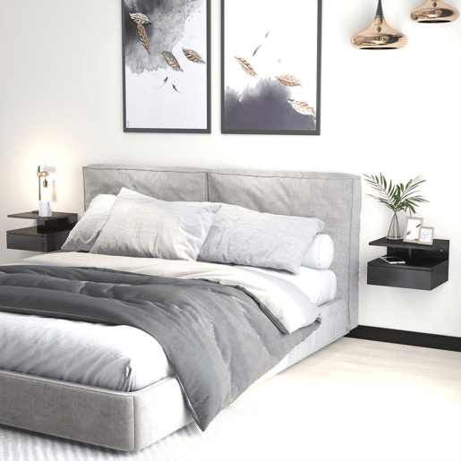 HOMCOM Conjunto de 2 Mesas de Cabeceira Flutuantes, Mesas de Cabeceira com Gaveta e Prateleira Aberta, Design Moderno, Para Sala de Estar, 35x32x22,5 cm, Preto Brilhante