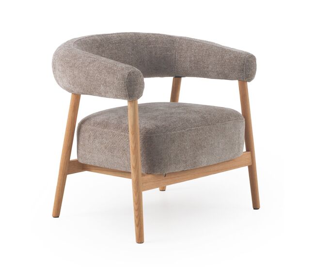 Sillón de madera de roble natural tapizado en topo