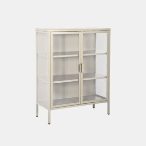 Aparador vitrine de aço e vidro temperado com 2 portas, 102cm, Arkansas, Beige, 80x35x102 cm