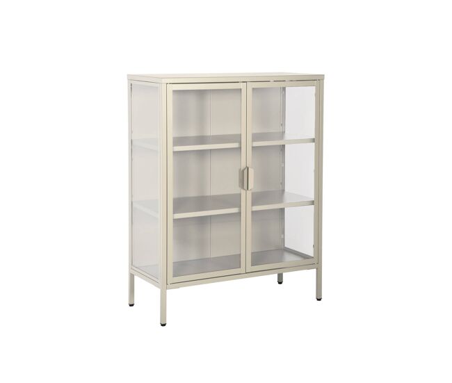 Vitrina de acero y vidrio templado de 2 puertas, 80cm beige - 80x35x102 cm
