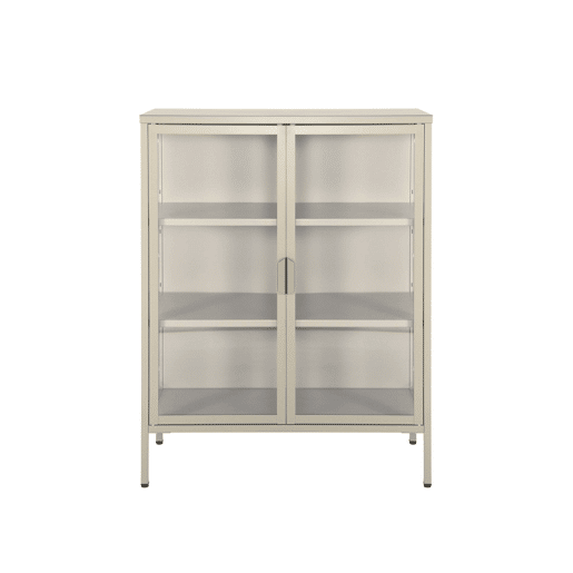 Aparador vitrine de aço e vidro temperado com 2 portas, 102cm, Arkansas, Beige, 80x35x102 cm