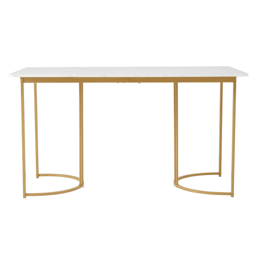 Conjunto de sala de jantar 140x80cm - Mesa com 4 cadeiras de veludo verde escuro e pernas metálicas douradas