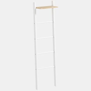 HOMCOM Toalheiro de Escada com Prateleira Superior e 4 Barras Suporte de Toalhas para Encostar na Parede Prateleira Inclinada para Quarto Sala de Estar 43x20x151 cm Branco e Carvalho