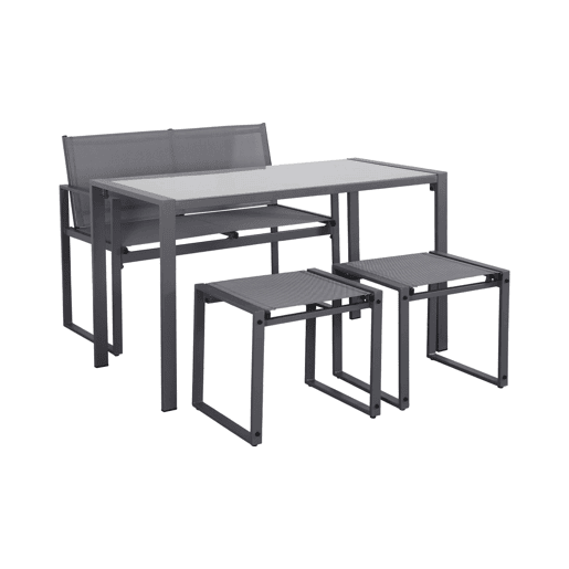 Mesa de jardim embutida em aço e textilene, 4 assentos, Tavena, Antracite, 125x59.5x74 cm