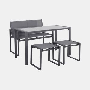 Mesa de jardim embutida em aço e textilene, 4 assentos, Tavena, Antracite, 125x59.5x74 cm