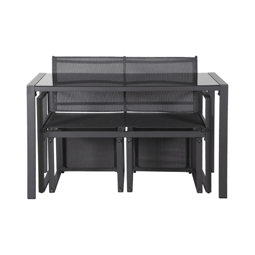 Mesa de jardim embutida em aço e textilene, 4 assentos, Tavena, Antracite, 125x59.5x74 cm