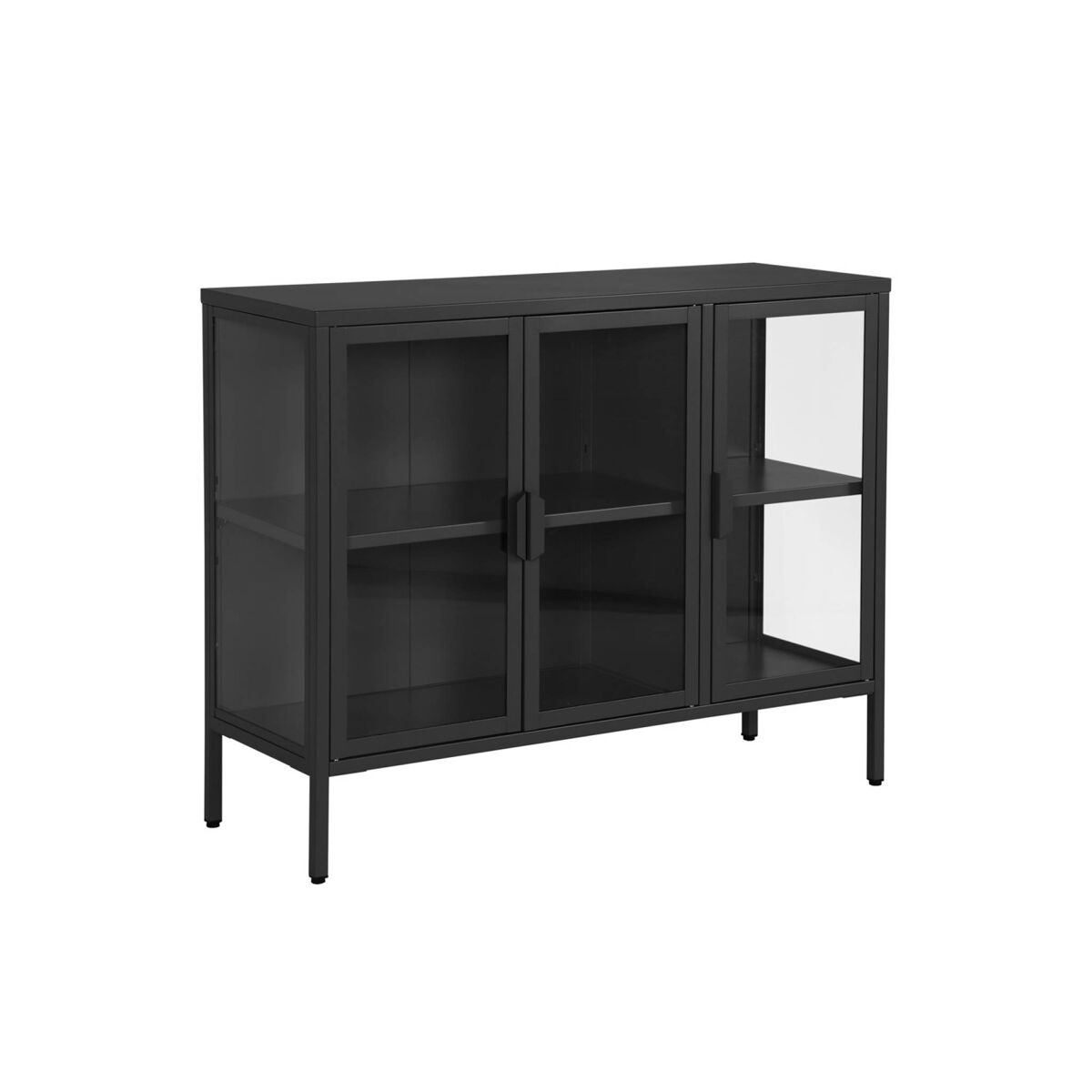 Aparador industrial de metal y vidrio templado 3 puertas, 100cm 100 Negro