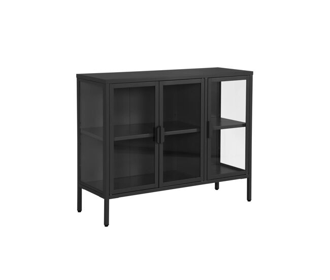 Aparador industrial de metal y vidrio templado 3 puertas, 100cm - 100x35x80 cm