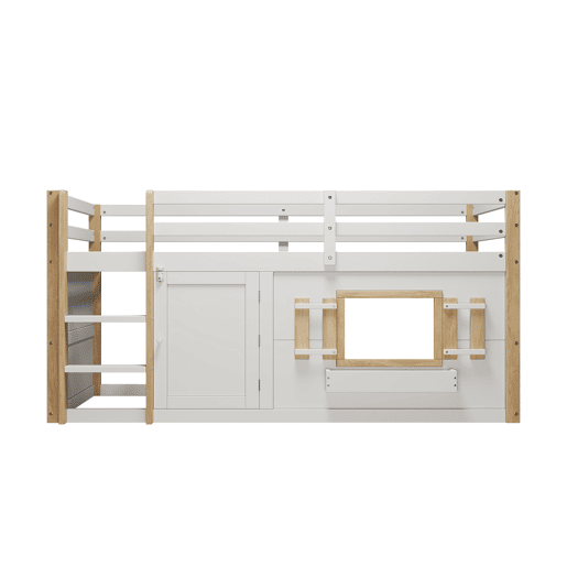 Cama infantil 90x200 cm - Beliche multifuncional com escada e área de brincar - Branco