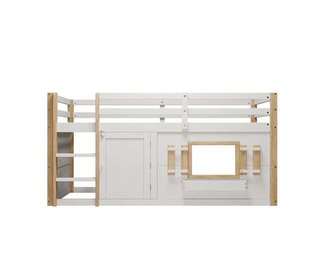Cama infantil 90x200 cm - litera multifuncional con escalera y área de juego - blanco