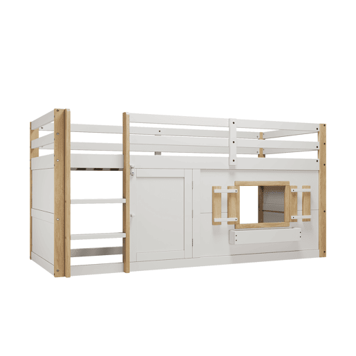 Cama infantil 90x200 cm - Beliche multifuncional com escada e área de brincar - Branco