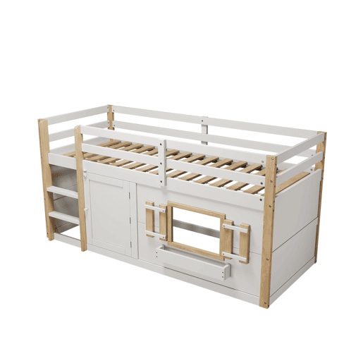 Cama infantil 90x200 cm - Beliche multifuncional com escada e área de brincar - Branco