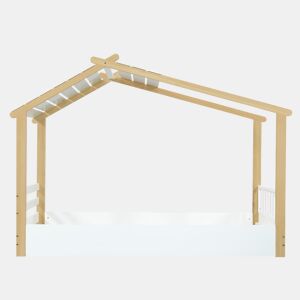 Cama infantil 90x200cm - Design de casa de madeira, ripas estáveis, design simples - Branco+Natural