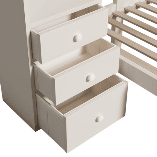 Cama beliche 90x200 cm - Luz noturna inteligente, design escalonado, com armário e estante - Branco
