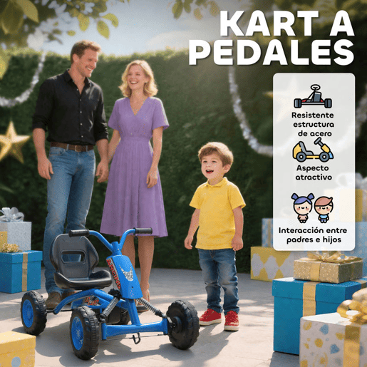 AIYAPLAY Kart a Pedais Go-Kart com Rodas PP Estrutura de Aço Carga 30 kg para Crianças 2-5 Anos 84x54x56 cm Azul