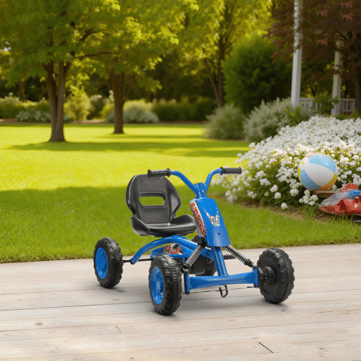 AIYAPLAY Kart a Pedais Go-Kart com Rodas PP Estrutura de Aço Carga 30 kg para Crianças 2-5 Anos 84x54x56 cm Azul