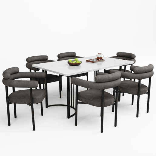 Conjunto de sala de jantar de 7 peças - com pernas de metal, 6 cadeiras de veludo cinzento - Cinza escuro