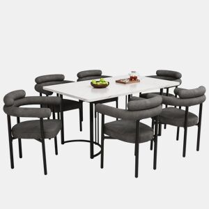 Conjunto de sala de jantar de 7 peças - com pernas de metal, 6 cadeiras de veludo cinzento - Cinza escuro