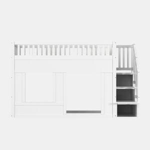 Cama infantil, beliche (90 x 200 cm), cama alta, multifuncional com armário com escada, espaço conversível na parte inferior, branca