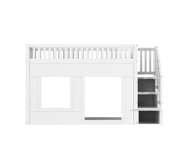 Cama infantil, litera (90 x 200 cm), cama alta, multifuncional con armario de escalera, espacio convertible abajo, blanca