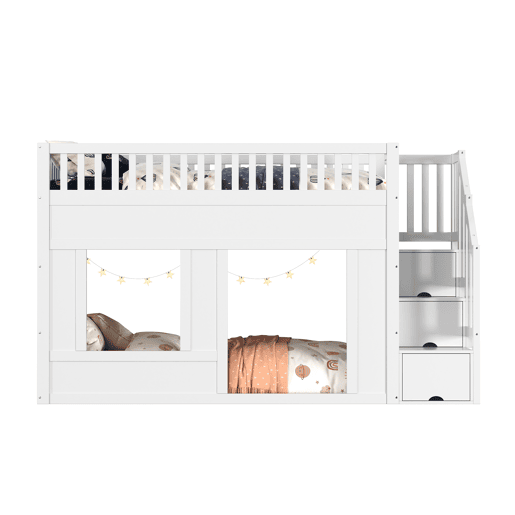 Cama infantil, beliche (90 x 200 cm), cama alta, multifuncional com armário com escada, espaço conversível na parte inferior, branca Cama infantil, beliche (90 x 200 cm), cama alta, multifuncional com armário com escada, espaço conversível na parte inferior, branca