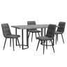 Conjunto de sala de jantar de 5 peças 140×80 cm - Mesa de cozinha com pernas metálicas pretas e cadeiras de veludo cinza