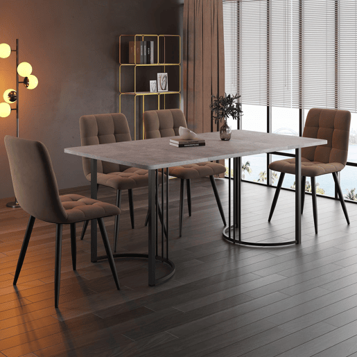 Conjunto de sala de jantar (5 peças) 140×80 cm - Mesa com 4 cadeiras de veludo castanho Conjunto de sala de jantar (5 peças) 140×80 cm - Mesa com 4 cadeiras de veludo castanho