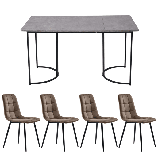 Conjunto de sala de jantar (5 peças) 140×80 cm - Mesa com 4 cadeiras de veludo castanho Conjunto de sala de jantar (5 peças) 140×80 cm - Mesa com 4 cadeiras de veludo castanho