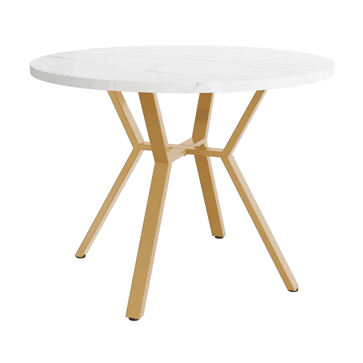 Conjunto de mesa e cadeiras 5 peças - Mesa redonda de mármore, pernas metálicas douradas, 4 cadeiras ergonómicas de veludo - Preto, Dourado