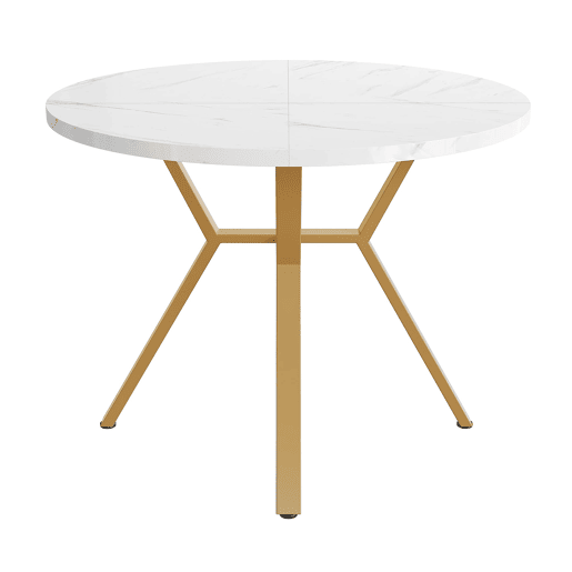 Conjunto de mesa e cadeiras 5 peças - Mesa redonda de mármore, pernas metálicas douradas, 4 cadeiras ergonómicas de veludo - Preto, Dourado