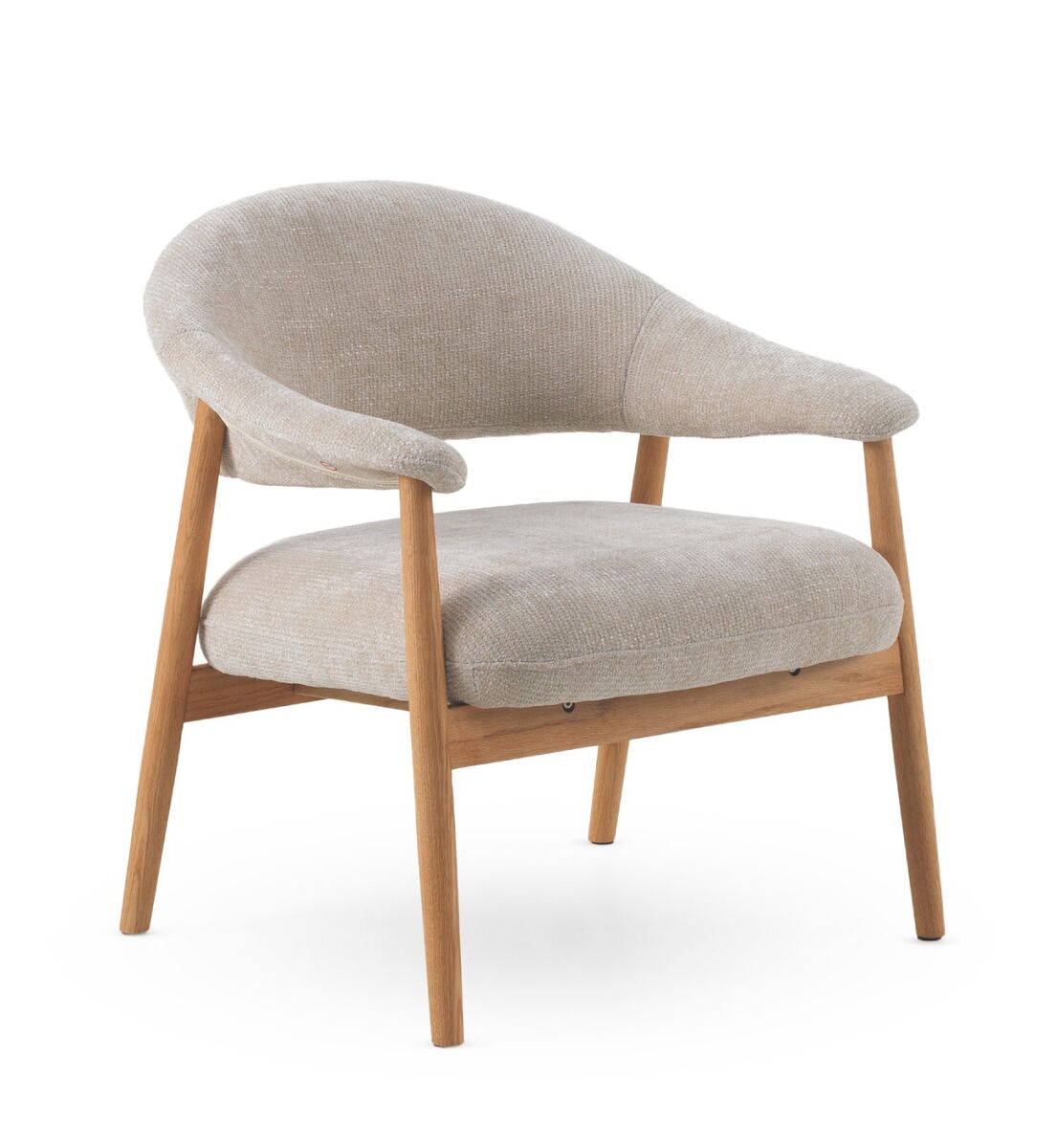 Sillón de madera de roble natural tapizado en blanco