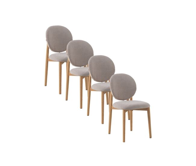 Pack 4 sillas madera de roble natural tapizado en beige