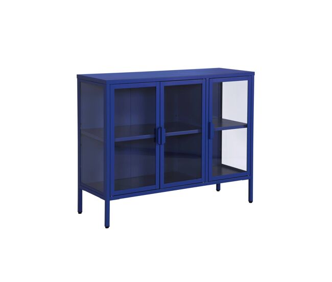 Aparador industrial de metal y vidrio templado 3 puertas, 100cm - 100x35x80 cm