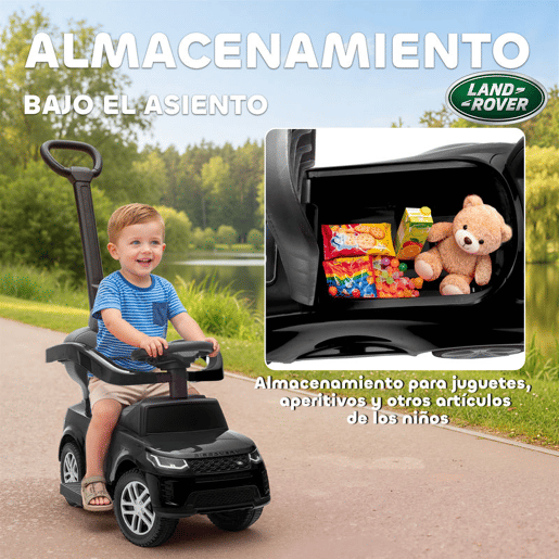 AIYAPLAY Carro Andador 2 em 1 para Crianças de 18-36 Meses Carro Andador Land Rover Discovery com Espaço de Armazenamento Buzina Volante Pega de Empurrar e Barra Removíveis 84x40x94,5 cm Preto