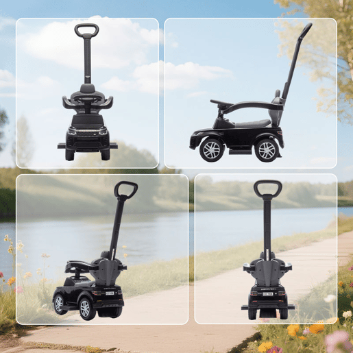 AIYAPLAY Carro Andador 2 em 1 para Crianças de 18-36 Meses Carro Andador Land Rover Discovery com Espaço de Armazenamento Buzina Volante Pega de Empurrar e Barra Removíveis 84x40x94,5 cm Preto