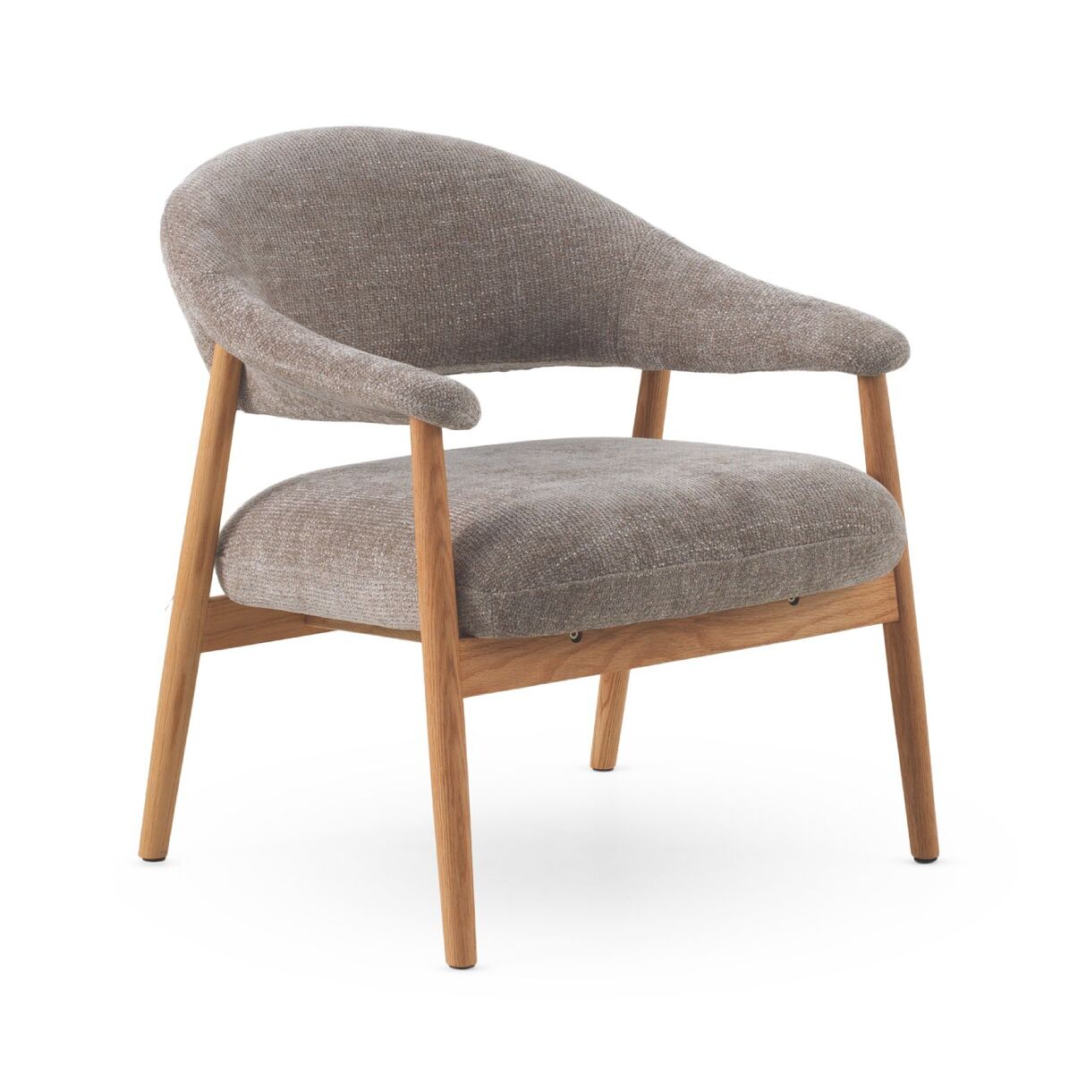 Sillón de madera de roble natural tapizado en topo
