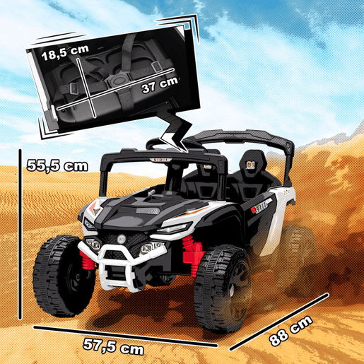 AIYAPLAY Carro Elétrico para Crianças 12V Carro a Bateria UTV com 2 Motores Controlo Remoto 2,4G Suspensão Traseira Faróis Música para Crianças acima de 3 Anos 88x57,5x55,5 cm Branco