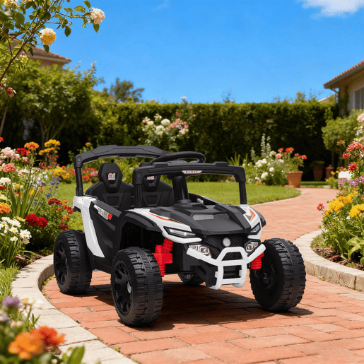 AIYAPLAY Carro Elétrico para Crianças 12V Carro a Bateria UTV com 2 Motores Controlo Remoto 2,4G Suspensão Traseira Faróis Música para Crianças acima de 3 Anos 88x57,5x55,5 cm Branco