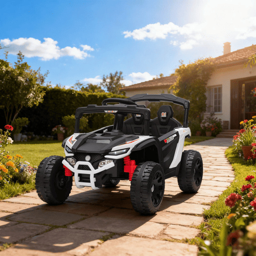 AIYAPLAY Carro Elétrico para Crianças 12V Carro a Bateria UTV com 2 Motores Controlo Remoto 2,4G Suspensão Traseira Faróis Música para Crianças acima de 3 Anos 88x57,5x55,5 cm Branco
